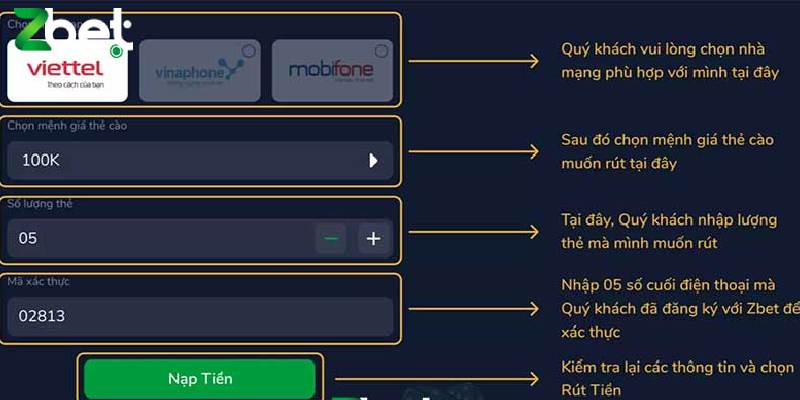 Rút tiền nhà cái bằng thẻ cào